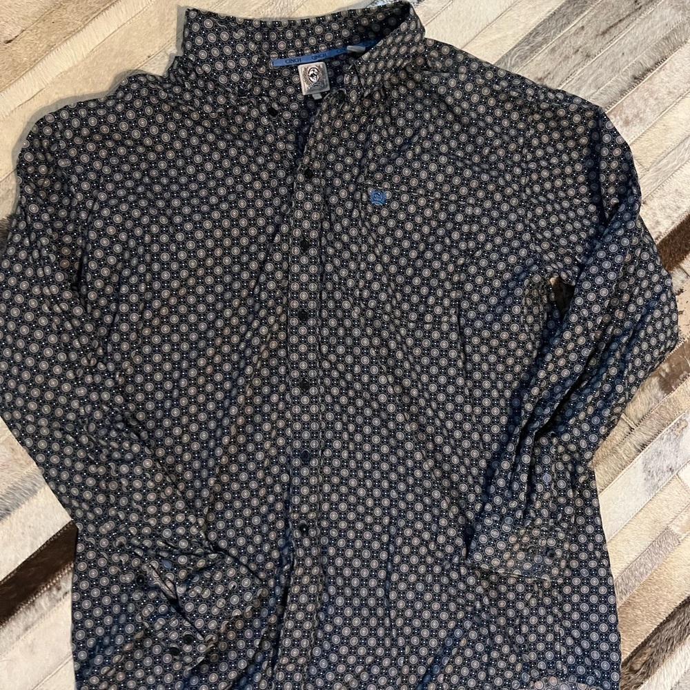 Cinch Geometric Pattern Shirt - Black and Gray
